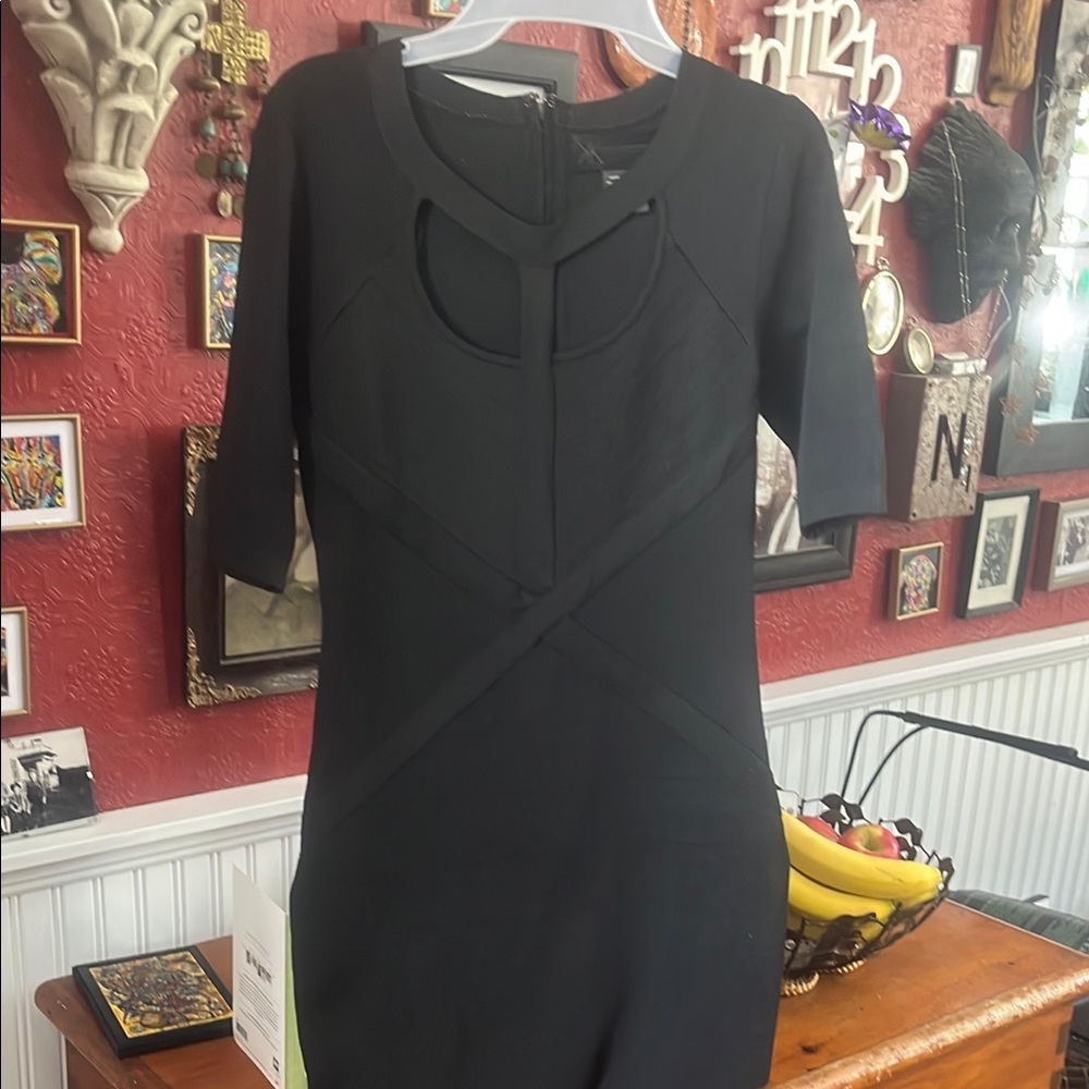 Kardashian Kollection Black Asymmetrical Neckline Sheath Dress